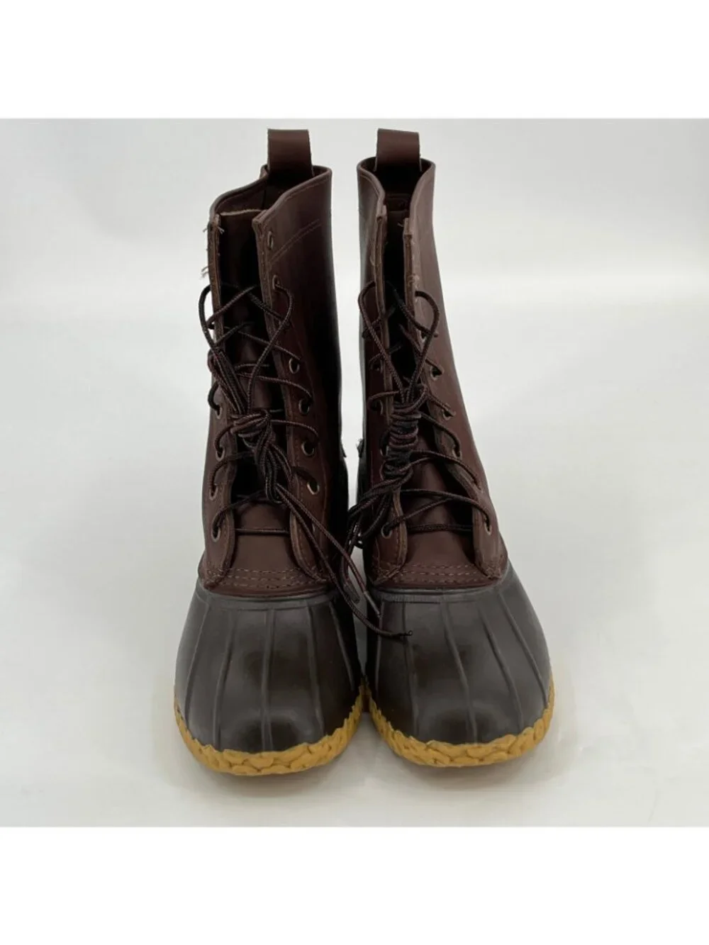 L.L.Bean Maine Hunting Shoes 10in Brown Size 9M Leather Waterproof Rubber Boots